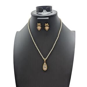 Vintage 1928 Jewelry Company Victorian Faux Pearl Porcelain Flower Jewelry Set